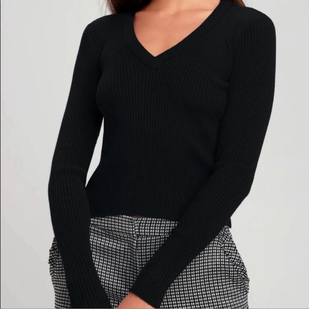 Anthropologie Maeve Thea Black Ribbed V-Neck Sweater